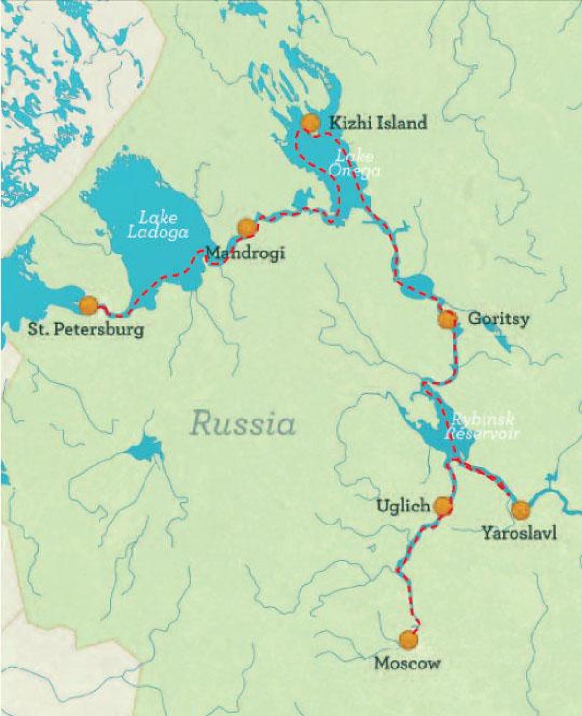map of St Petersburg to Moscow cruise